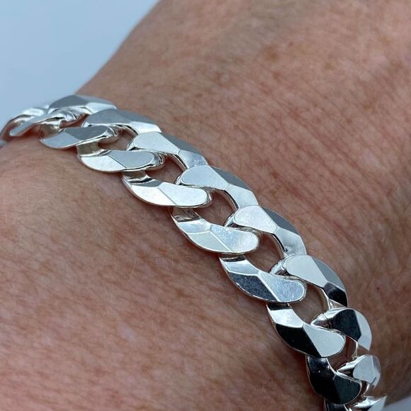 Flat Curb Sterling Silver Bracelet 250 gauge Unisex - Picture 4 of 6